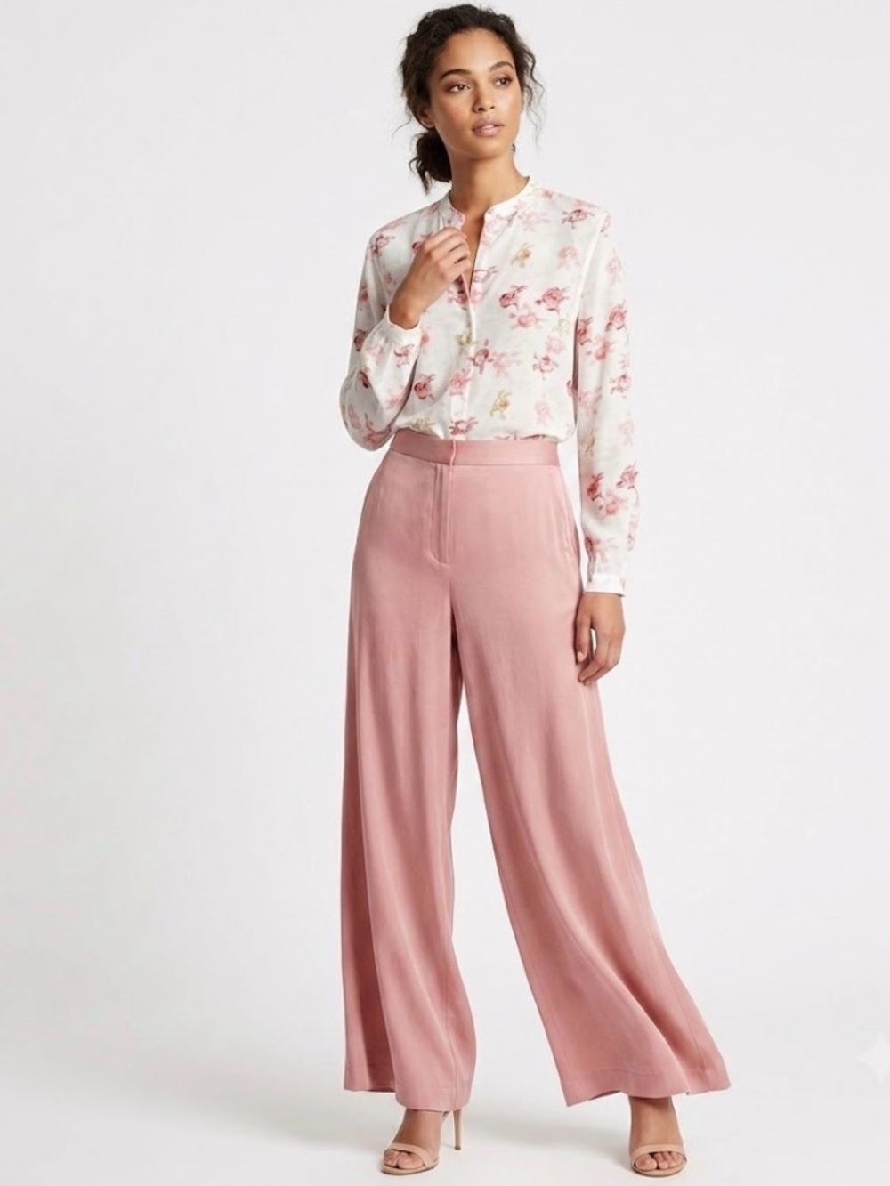 Equipment Femme White Pink Floral Silk Button Down Blouse Size S